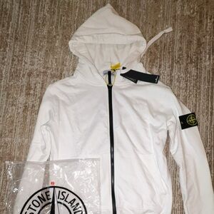 Stone Island Compass Logo Zip-Up Hoodie in White